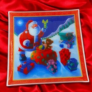 Gorham 14" Santa Square Crystal Christmas Serving Platter DISCONTINUED